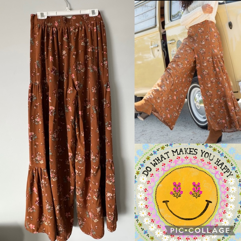 NATURAL LIFE Brown Floral Wide-Leg Jumpsuit Pants